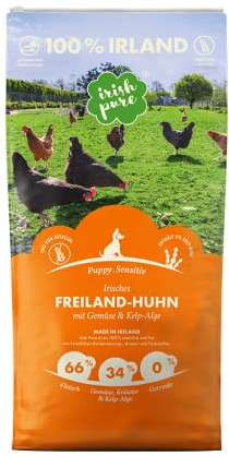 Irish Pure Puppy Trockenfutter | 4kg | Welpenfutter | Freiland-Huhn mit Kelp-Alge & Gemüse | Hoher Fleischanteil | Getreidefrei | Sensitiv | Hundetrockenfutter | Für alle Rassen