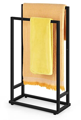 Freestanding Towel Rack 2 Tier Towel Holder Stand Small Hand Towel Drying Rack Black Towel Blanket Racks for Bathroom Laundry Room Bedroom Pool (Matte Black)