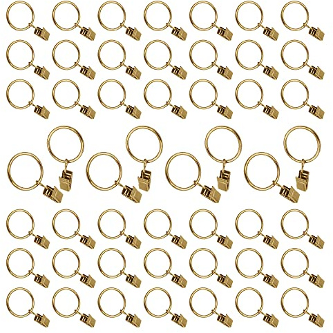 50 anelli per tende con clip, anello in metallo antiruggine, diametro 25 mm per tenere tende pesanti, set di aste e drappeggi, oro
