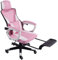 TRISENS Gaming Stuhl im modernen Racing-Design mit einklappbarer Fußstütze - Gaming Chair mit flexiblen Armlehnen - ergonomischer Gaming Schreibtischstuhl mit extra Stützkissen, Farbe:Schwarz/Rosa