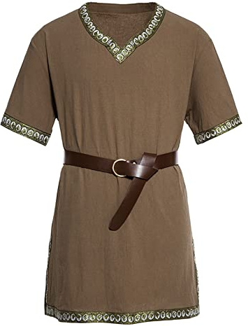 Caxndycing, Tunica Medievale da Uomo, Tunic LARP, Cavaliere, Camicia, Gonna, Robe, Costume Cosplay, Costume per Halloween, Festa Medievale, Costume Vichingo, Renaissance, Camicia con Colletto Alto, A1