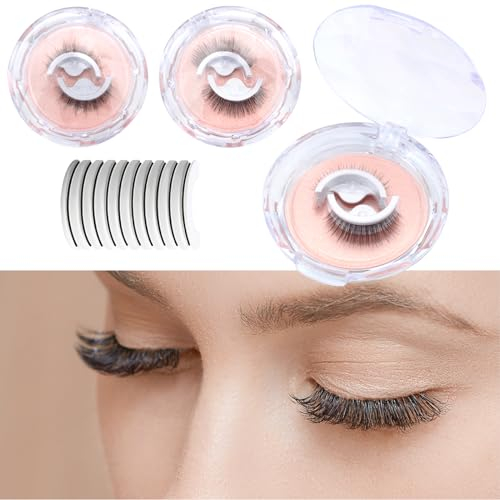 Wiederverwendbar Selbstklebende Wimpern Natürlich Künstliche Wimpern Wasserfest Fake Lashes kein Kleber Oder Eyeliner Nötig-Natürlich, Dicht, Curling 3D Wimpern Cat Eye Lashes Fluffy Fake (Serie M)