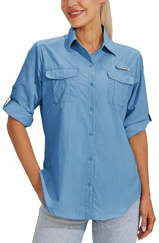 WILLIT Camisa para mujer, blusa de senderismo UPF 50+ UV, camiseta de manga larga, camiseta funcional Safari Angel SPF de secado rápido, camisas de senderismo y exteriores, Atoll, XXL