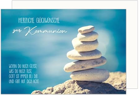 Edition Seidel Premium Glückwunschkarte zur Kommunion mit Umschlag. Kommunionskarte Karte mit Spruch Grusskarte Steine Junge Mädchen (KO293 SW024)