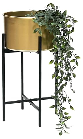 DanDiBo Blumenhocker mit Topf Gold Metall Schwarz 50 cm Blumenständer 96527 Pflanzenständer Blumensäule Modern Pflanzenhocker