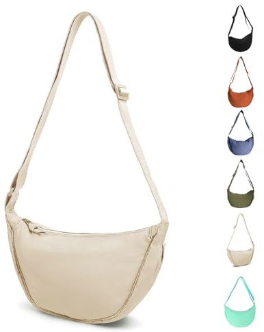 Uwiyo Halbmond Tasche Damen Nylon Crossbody Moon Bag Hobo Halfmoon Bag Halbmond Umhängetasche Dumpling Schultertasche mit verstellbarem Gurt für Damen Mädchen (Beige)