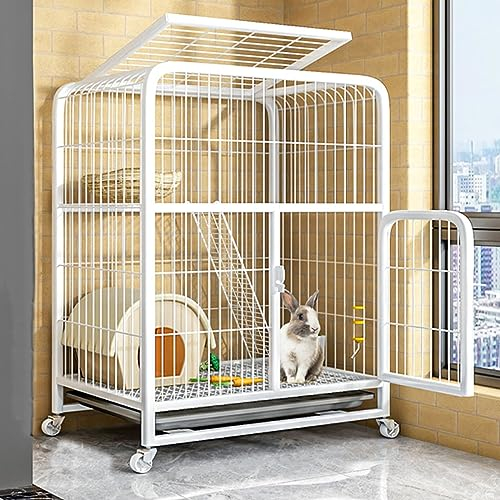 Kaninchenkäfig für den Innenbereich mit Oberseite und Rädern – zweistöckiger Kaninchenstall Meerschweinchenkäfig mit tiefer Auslaufwanne – drinnen und draußen