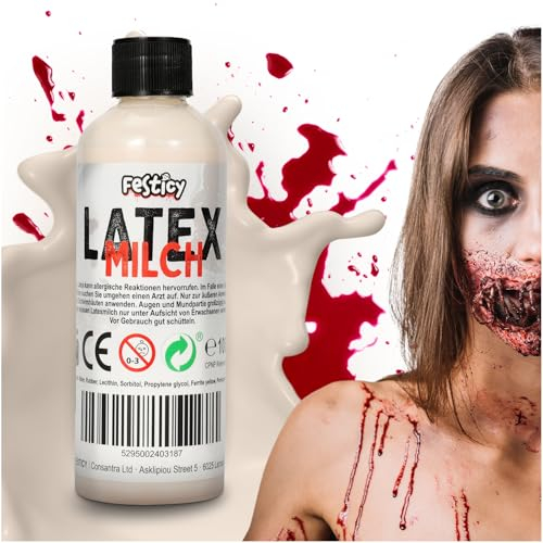 Festicy Latex Liquido Maquillaje 100 ml 2025 Disfraz Halloween y Efectos Especiales I Cicatrices y Heridas Falsa Latex Realistas I Fácil de Aplicar y Seguro I Disfraz Halloween Hombre, Mujer, Niño