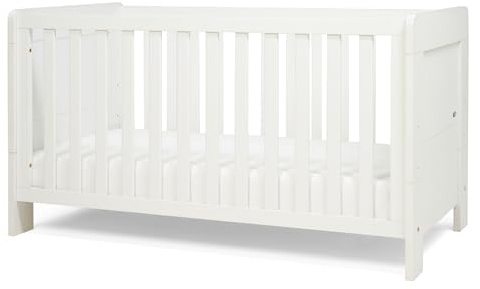 Tutti Bambini Alba Cot Bed Bundle - Cot Bed with Eco-Fibre Mattress Included (140x70) (White) - 0-6 years, 3 modes