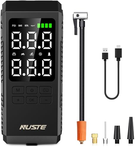 NUSTE Tire Inflator Portable Air Compressor, Air Pump for Car Tires with Digital Pressure Gauge, 150PSI Rechargeable Battery, LED Light, Cordless Bike Tire Pump for Car, Motorcycle, Bicycle