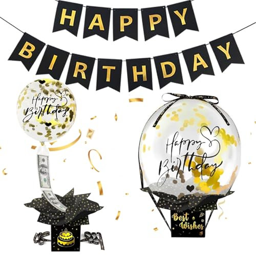 Luckwaii Scatola Regalo Compleanno Sorpresa Explosion Box, Scatola Soldi Regalo con Striscione di Buon Compleanno con Palloncini, DIY Scatola per Regalo Esplosiva Coriandoli Album Fotografico