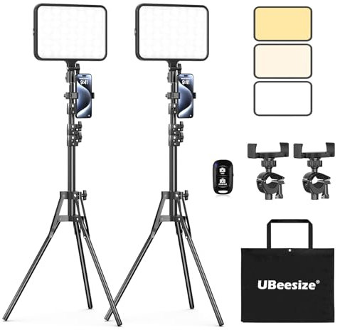 UBeesize 2 LED Videolicht Panel mit 63 Zoll/160cm Stativständer, 13 Zoll LED Videoleuchte Dimmbare 2500-8500K Streaming Licht Beleuchtung für YouTube Videoaufnahmen/Fotos/Live-Stream/Fotografie