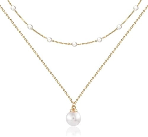 IKOPFLN Collier Or 14K Ras du Cou Perle Simples Femme