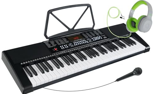 McGrey LK-6120-MIC Keyboard mit Mikrofon & Kinderkopfhörer Set - Einsteiger-Keyboard mit 61 Leuchttasten - 255 Sounds und 255 Rhythmen - 50 Demo Songs - Mikrofon und over ear Kopfhörer - Schwarz