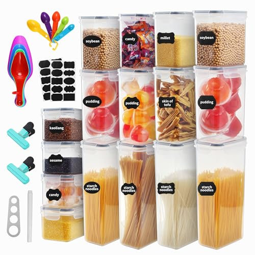 Lot de 16 Boite de Rangement Cuisine,Boite Hermetique Alimentaire,avec Couvercle,Convient pour Stocker des Céréales, de la Farine, des Collations, des Aliments pour Animaux, etc