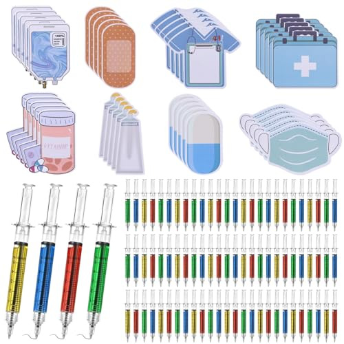 320PCS Syringe Pens Set, Including 80 Retractable Fun Nurse Pens & 240 Nurse Adhesive Notes, Novelty Ballpoint Pens, Nursing School Supplies, Unique Present for Nurse Syringe Pens Bulk
