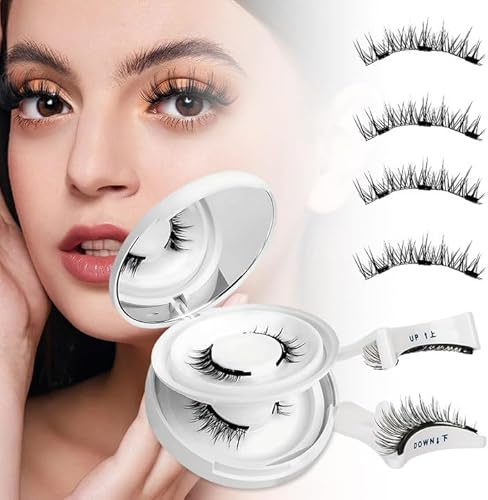 Cils magnétiques aspect naturel 2pcs, aucune colle requise faux cils magnetique, ensemble de cils magnétiques réutilisables à enlever avec applicateur facile à porter et à enlever (2 pcs)