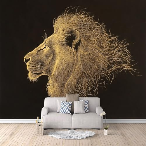 Carta da Parati Murale Leone 300x210 cm Fotomurali Effetto 3D, Decorazione Poster Arte Murale Moderna per Casa Ufficio Camera Da Letto Soggiorno.