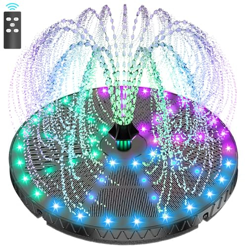 SZMP Fontana Solare 6W con Telecomando,54 LEDs Colorato con 4000mAh Batteria,2026 Nuovo Fontana Solare da Giardino Esterno con 8 Ugelli e 4 Fissatori per Bagno per Uccelli,Laghetto,Giardino Piscina