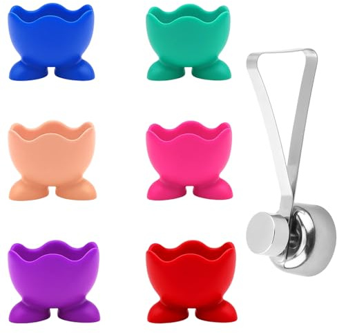 Egg Cups, Silicone Egg Holder Set of 6 with Egg Cracker, Colourful Boiled Egg Stands for Kitchen, Breakfast Table Setting, Gift for Home Cooks and Parents