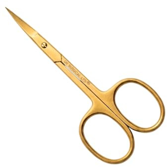 Scissors, Professional Stainless Steel Curved Cuticle Sharp Dead Skin Scissors Pointed for Trimming Eyebrows, Nose Hair, Manicure, Finger & Toe Care, Titanium Gold