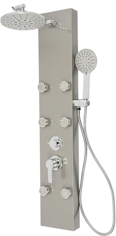 Duschpanel med 6 justerbara massagemunstycken, 22 cm, huvuddusch och 3-stegs handdusch, duschpelare i rostfritt stål med 1,5 m slang, väggmonterat badrum-duschpanels-set, duschsystem (silver)
