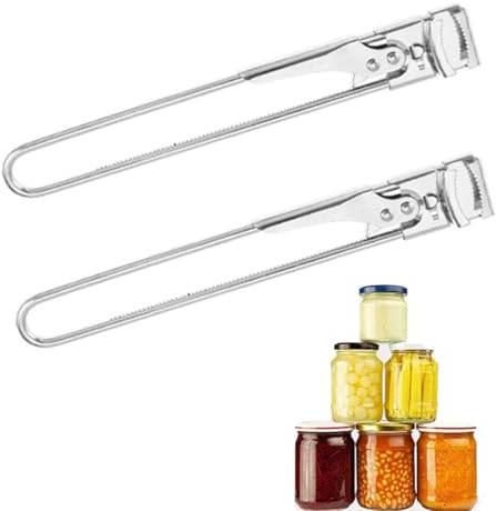Adjustable Can Opener and Jar Opener Tool Manual Stainless Steel Non Slip Bottle Lid Gripper Professional Kitchen Gadget for Weak Hands and Seniors, Silver (2PCS)