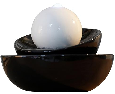 Fontaine d’Intérieur Céramique Style Contemporain Lumière Colorée, Pompe Silencieuse, Décoration Méditation, Fontaine de Table Décorative, Idée Cadeau Exceptionnelle, H18x23x23cm – Zen Flow Zen’Light