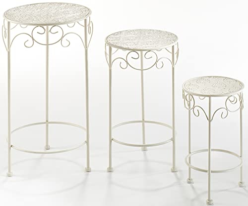 Kobolo Blumenhocker Pflanzenständer 3er Set Gartenständer Dekoständer Antik Cream