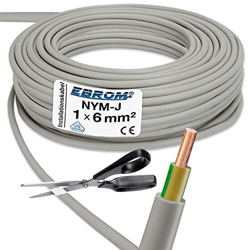 EBROM Mantelleitung Erdungskabel Erdungsleitung GRAU NYM-J 1x6 mm² - Meterware auf den Meter genau - Auswahl in 1 Meter Schritten - Ihre Auswahl: 6 mm2 - Länge: 10 Meter