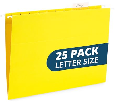 Blue Summit Supplies Cartelle appese, 25 cartelle rinforzate da appendere, progettate per l'organizzazione di file con codice colore per casa e ufficio, formato lettera, giallo, confezione da 25
