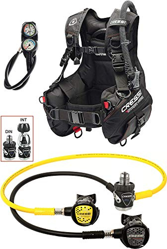 CRESSI Start Pro Tauchset – DIN M – Komplettes Tauchpaket mit Start Pro Jacket, MC9 Compact Atemregler, Octopus Compact und Konsole 2 – Schwarz