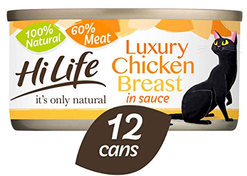 HiLife Adult Wet Cat Food Tins, Chicken Breast in Sauce, Complete Tinned Cat Food, 100% Natural & Grain Free (12 x 70g Cans)