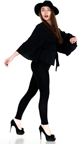 Leggings Depot Womens 1 Waistband High Waisted Solid Leggings Pants (Full Length, Black, One Size)