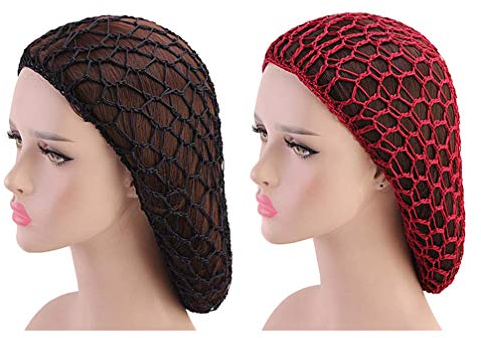 minkissy 2Pcs Schlafende Haarnetze Häkeln Haarnetz Langes Haar Snood Abdeckung Turban für Frauen Mädchen Schwarzer Rotwein