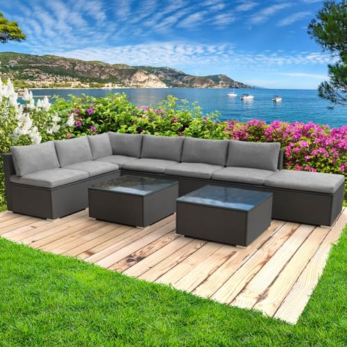 BRAST® Gartenmöbel Lounge Set | 6-7 Personen viele Modelle & Farben | inkl. extra Dicke Kissen | TÜV geprüft | Outdoor Loungemöbel Sitzgruppe Essgruppe Garnitur | Relax Schwarz