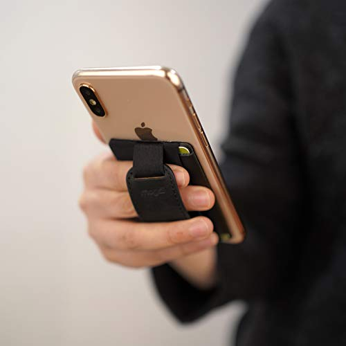 mogdi Premium Leder Smartphone Kartenhalter Kartenfach RFID Blocker Ständer Halterung Handy Wallet Kartenetui Handyhülle smart Handyständer Griff Damen o Herren (schwarz)