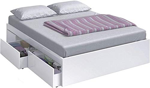 Mobelcenter, Cama de Matrimonio con 4 cajones Kendra para colchones de 150x190 cm, Color Blanco Artik, Medidas: Ancho: 156 cm x Fondo: 196 cm x Alto: 37 cm (Blanco Artik) (0889)