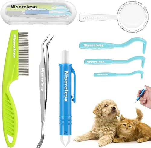 Niserelesa Zeckenzange Für Hunde&Katze,7pcs Zeckenzange Für Mensch,Hunde Zeckenhaken,Zeckenpinzette Set,3X Zeckenhebel,1x Zeckenzange,2 In 1 Edelstahl Zeckenzange&Zeckenhaken Für Mensch,Hund,Kinder