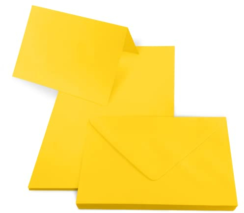 Netuno 25 Blankokarten mit Umschlägen DIN B6 Karten Rainbow Gelb + 25 Umschläge Gelb Kartenset Klappkarten und Briefumschläge B6 Papier-Karten und Kuverts farbig Kartenrohlinge mit Umschlag