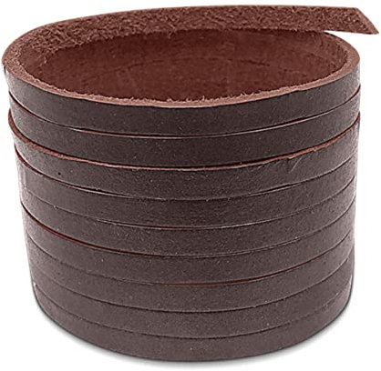 Creavvee Flat Genuine Real Leather Strip Bead Thong Cord Braiding String Threads Lace Cowhide Craft for Jewelry Making Necklace Bracelet, 5mm x 3m, Dark Brown