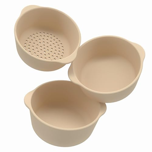 Inspire My Play - Set 3 Ciotole impilabili e setaccio in Silicone - Accessori Ideali per Vassoio da Gioco sensoriale - Accessori per Vassoio con Bordo rialzato - Giochi per la Prima Infanzia