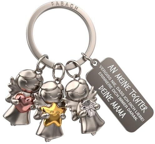FABACH Schutzengel Schlüsselanhänger 3 Stars Mit Gravur - Mutter Tochter Geschenk - Beste Tochter Glücksbringer Mit Gravur