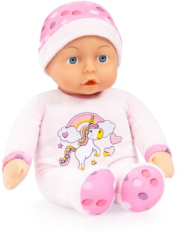Bayer Design 93029AB Babypuppe, Spielpuppe, Kuschelpuppe, weich, ca. 30 cm, Rosa, Einhorn