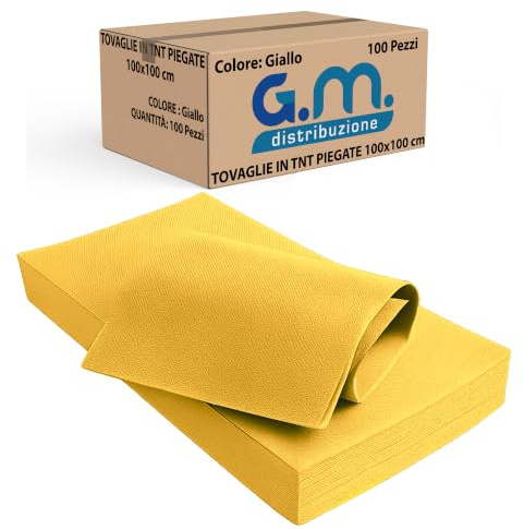 Generico GM 100 Pezzi - Tovaglie Coprimacchia in TNT Alta Qualità Italiana 100x100cm Colore GIALLO Ideali per la ristorazione vari colori
