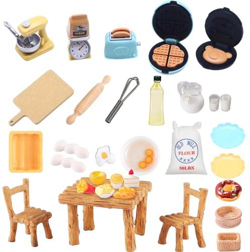 37 Piezas Accesorios para Casa De Muñecas Set, 1:12 Casa Muñecas Cocina En Miniatura, Cocina Accesorio para Casa De Muñecas, Tostadora, Pan, Leche, Bolsa De Harina, Batidor, Botella De Aceite