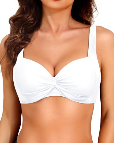 Parte Superior de Bikini con Aros para Mujer - Traje de baño Push up 2025 con Brasier Acolchado, Blanco, XL
