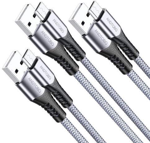 Câble Micro USB, [3 Paquets, 2M] Câble de Charge USB 2.0 Mâle vers Micro B Android Cordon Tressé en Nylon Pour Samsung Galaxy S6, J7 Edge Note 5, Kindle, LG, Smartphones Android et Autres