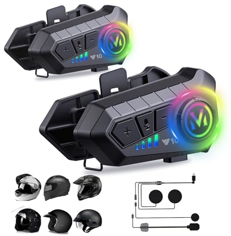 Motorradhelm Headset Bluetooth mit Mikrofon Intercom Motorrad Kommunikationssystem Helm Kopfhörer für 2 Personen Gegensprechanlage Wireless Motorcycle Helmet Headset kabellose Freisprecheinrichtung