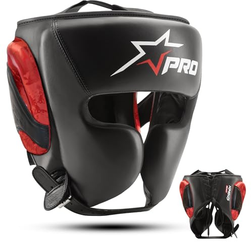 Starpro Caschetto da boxe Nimbus per sparring – Pelle di prima qualità, massima protezione, design rialzato sulle guance, vestibilità regolabile, leggero per uomini e donne